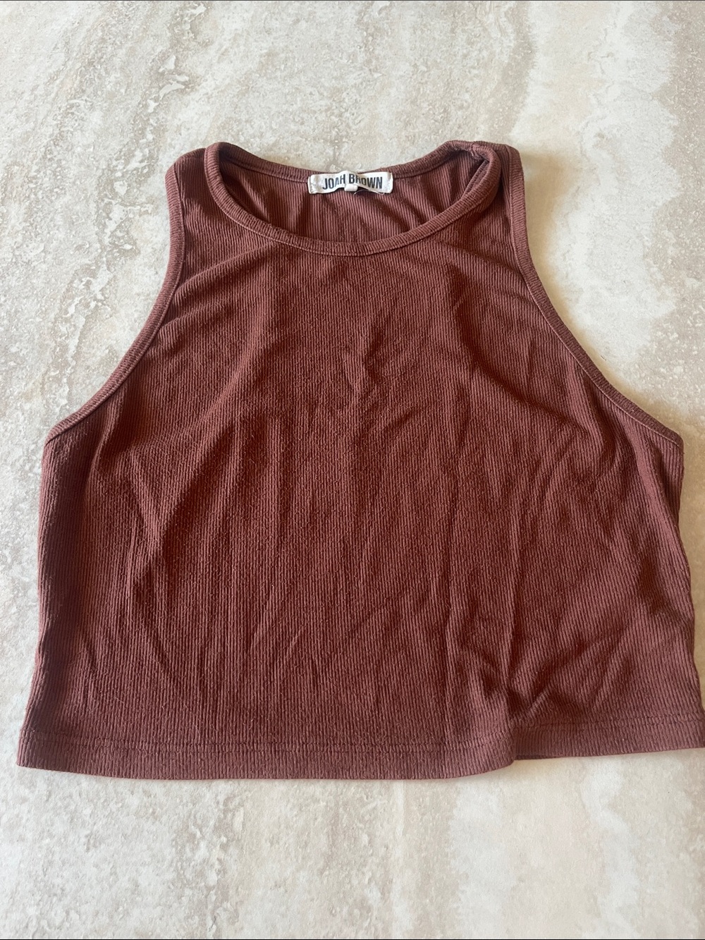 Joah Brown Ribbed Crop Tank Top - Oxblood